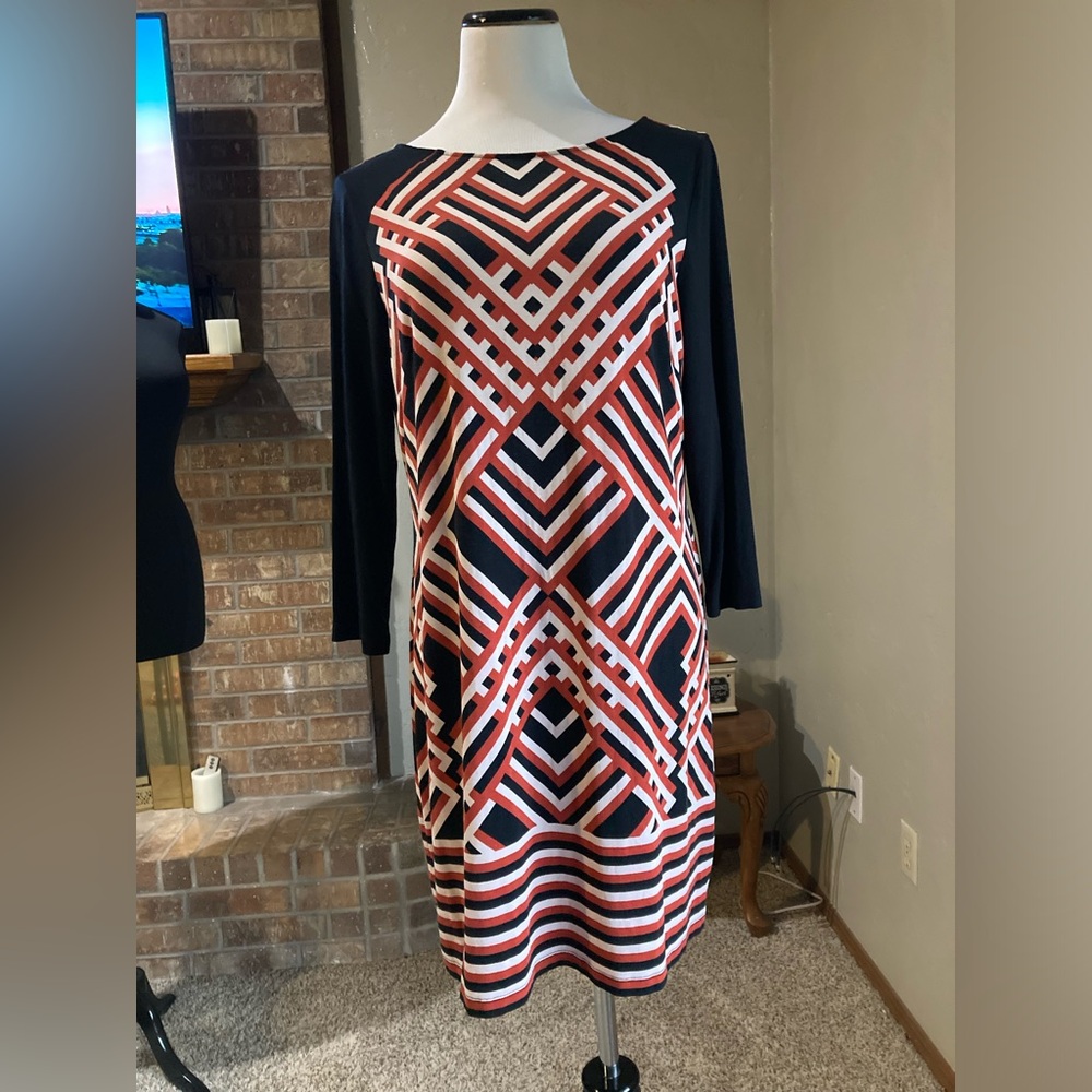 Burnt Orange/Rust and Black Midi Dress Size 16